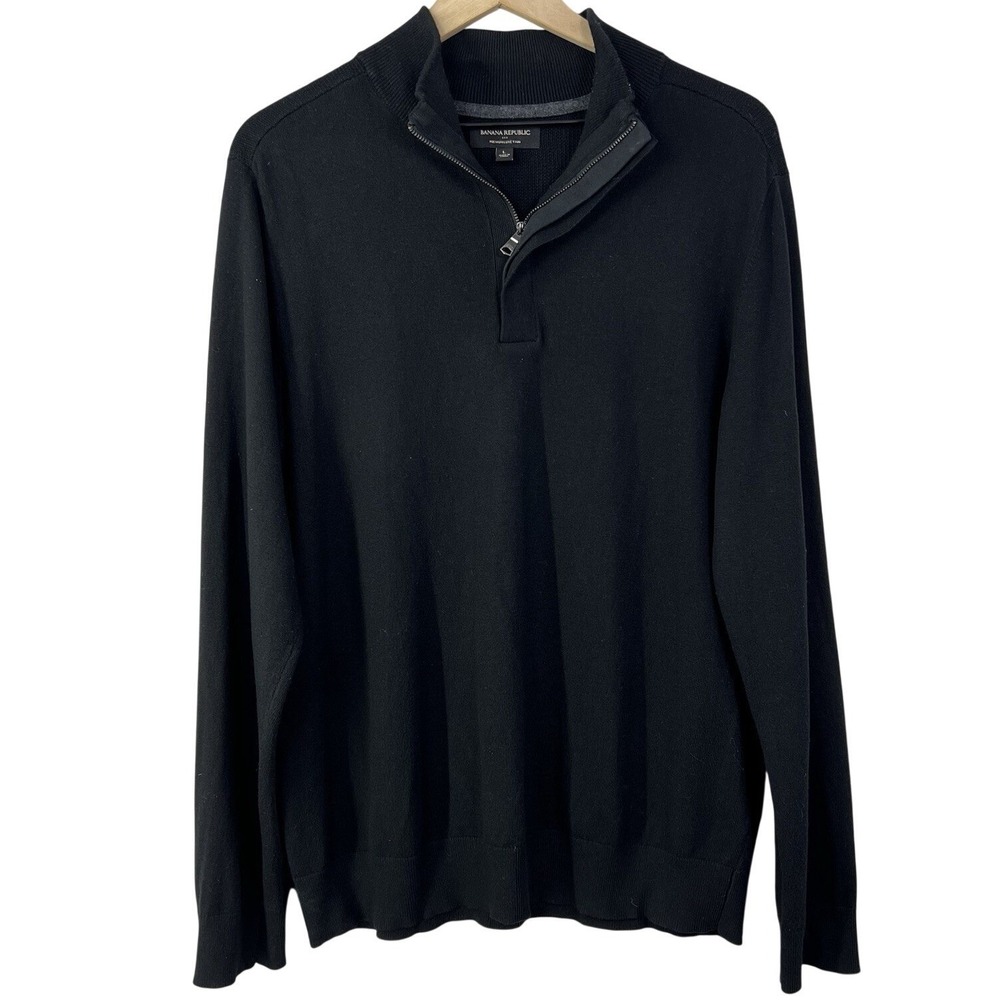 Banana Republic Mens Premium Luxe Yarn Quarter Zip Sweater Black Silk Cashmere L